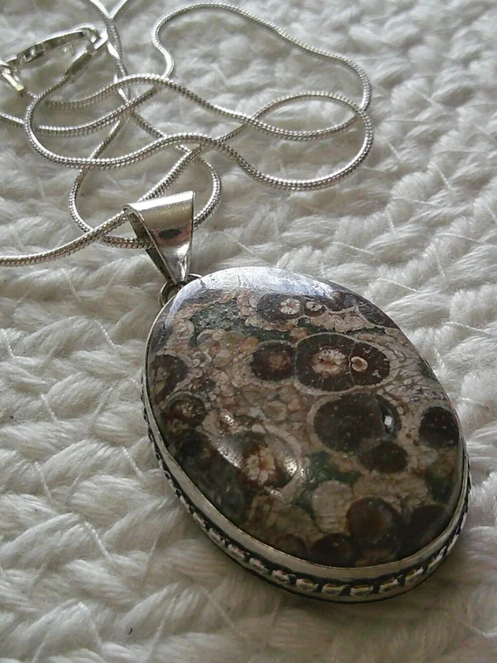 Natural BIRDS EYE JASPER Handmade Sterling 925 Pendant/Chain #13F